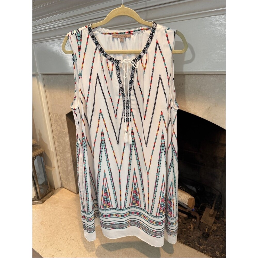 My Danielle Sleeveless White Embroidered Midi Dress with Tassel Tie size XL